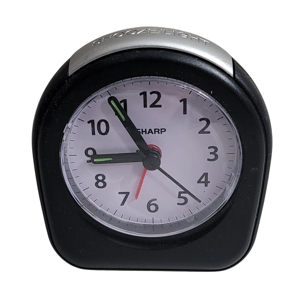 Sharp SPC844 Analog Alarm Clock Black Silver Snooze Light Travel Size Good